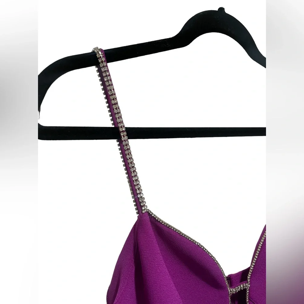 Karen Millen Purple Bodycon diamante trim midi spaghetti strap dress NWT $480 - Picture 8 of 13
